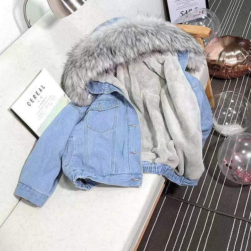 Áo Khoác Bò Jeans mũ lông mềm mượt  lót lông bên trong siêu ấm, stye korea, KPI