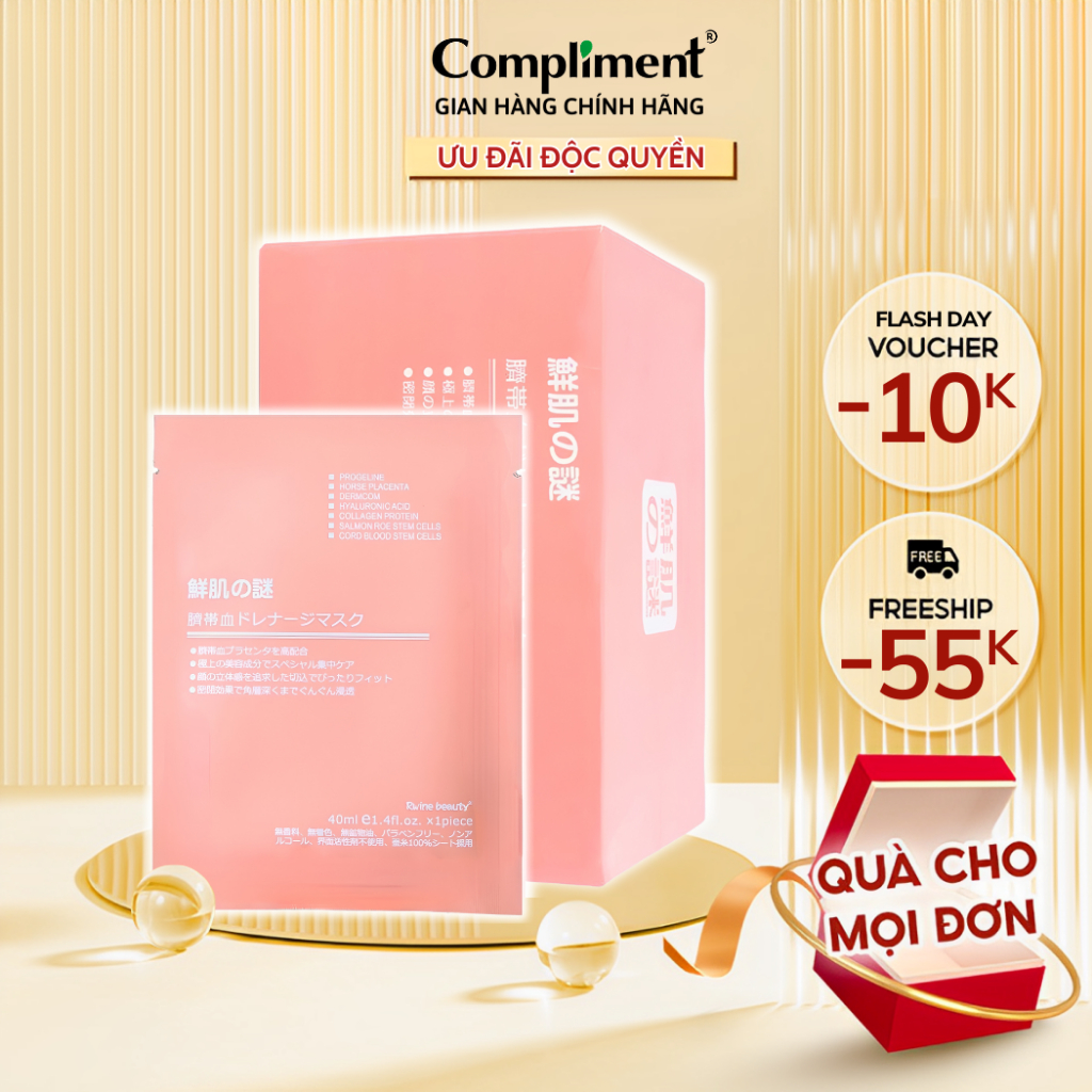 Mặt Nạ Nhau Thai Cừu Nhật Bản Hộp 50 Miếng Mask Giấy Tế Bào Gốc Dưỡng Trắng Da Cấp Ẩm Tái Tạo Collagen Phục Hồi Da 40Ml
