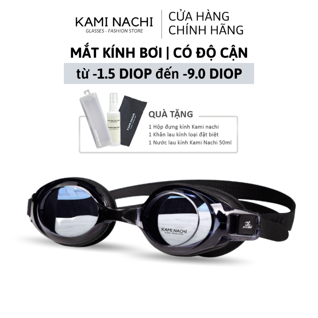 Kính bơi cận cho người lớn nam nữ có độ từ 1.5 độ đến 9.0 độ chính hãng KAMI NACHI - Mắt kính bơi cận thị chống bám hơi