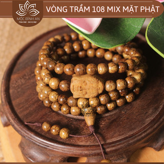 Vòng tay trầm hương thiên nhiên 108 hạt mix mặt phật may mắn, bình an, tài lộc | mộc bình an