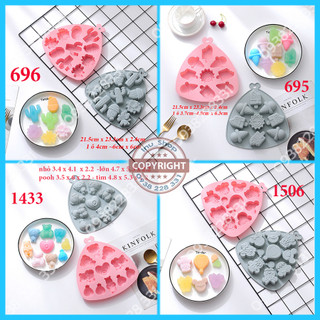 HCM - Khuôn silicon hoạt hình Gấu Gà Mickey Kem ốc quế...nướng bánh, làm socola, râu câu pudding
