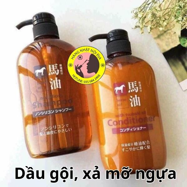 Dầu gội, dầu xả mỡ ngựa Horse Oil 600ml Nhật Bản