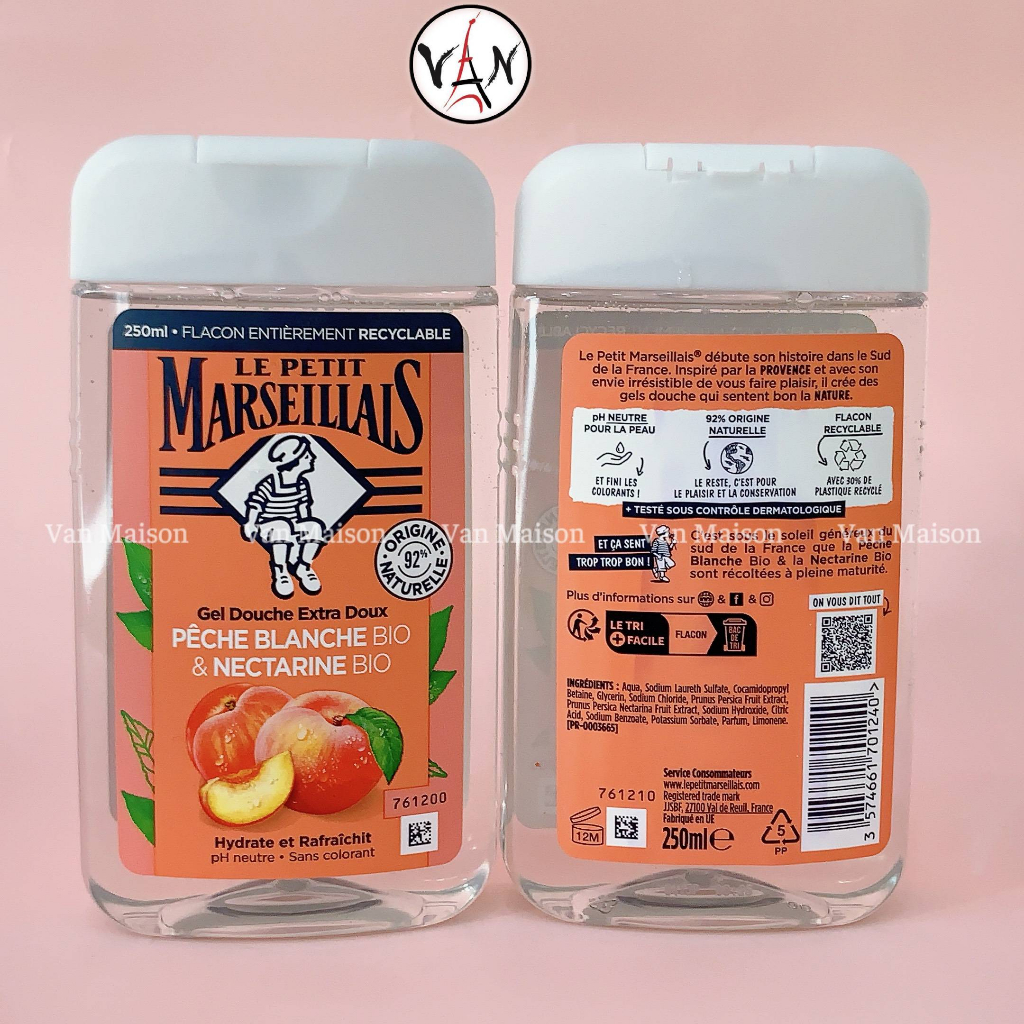 Sữa tắm le petit marseillais hương đào, cam  thành phần tự nhiên 250ml - Hàng Pháp