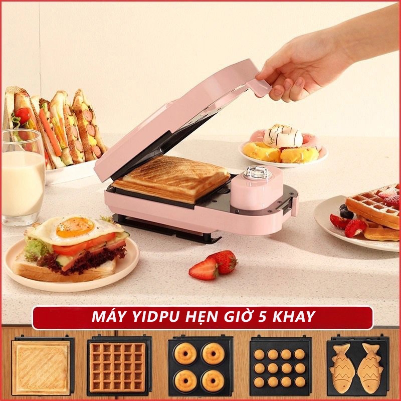 Máy Kẹp Bánh Mì Sandwich, Làm Bánh Waffle Công Suất Nướng 600W Torsom, Yidpu Phiên Bản Cao Cấp Hẹn Giờ