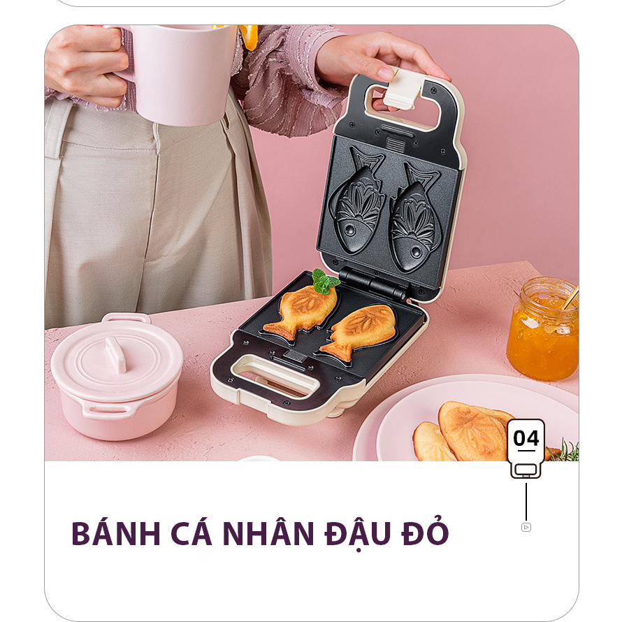 Máy Kẹp Bánh Mì Sandwich, Làm Bánh Waffle Công Suất Nướng 600W Torsom, Yidpu Phiên Bản Cao Cấp Hẹn Giờ