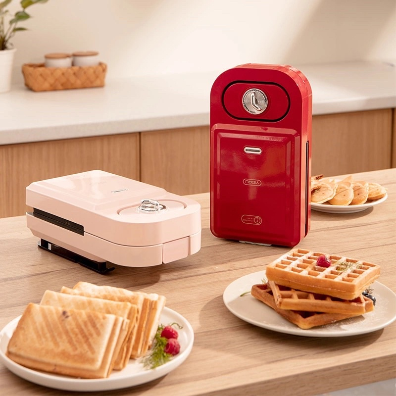 Máy Kẹp Bánh Mì Sandwich, Làm Bánh Waffle Công Suất Nướng 600W Torsom, Yidpu Phiên Bản Cao Cấp Hẹn Giờ