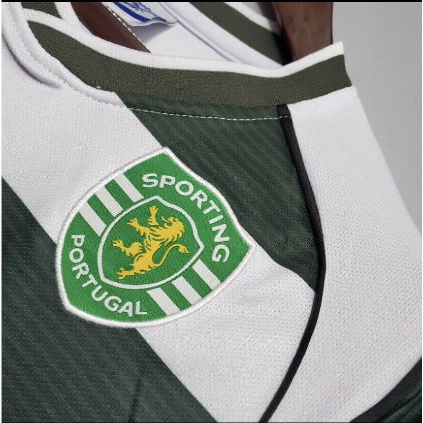 Áo bóng đá retro Sporting Lisbon 2002 vải Cotton Polyester thời trang blockcore