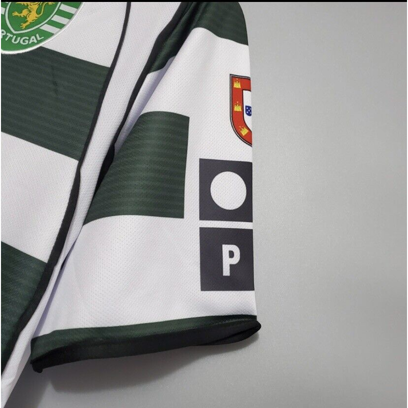 Áo bóng đá retro Sporting Lisbon 2002 vải Cotton Polyester thời trang blockcore