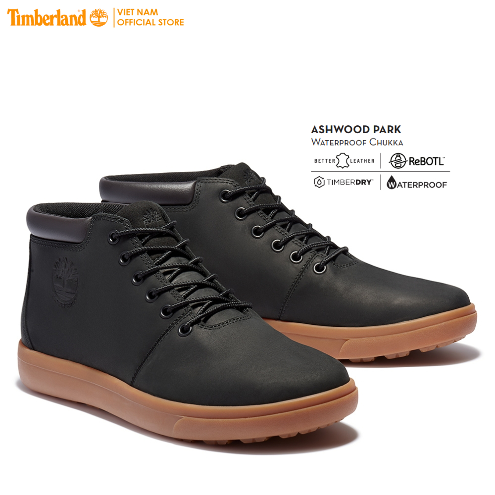  Timberland Giày Nam Boot Cổ Trung Ashwood Park Waterproof Leather Chukka Black Full Grain TB0A2DSN01