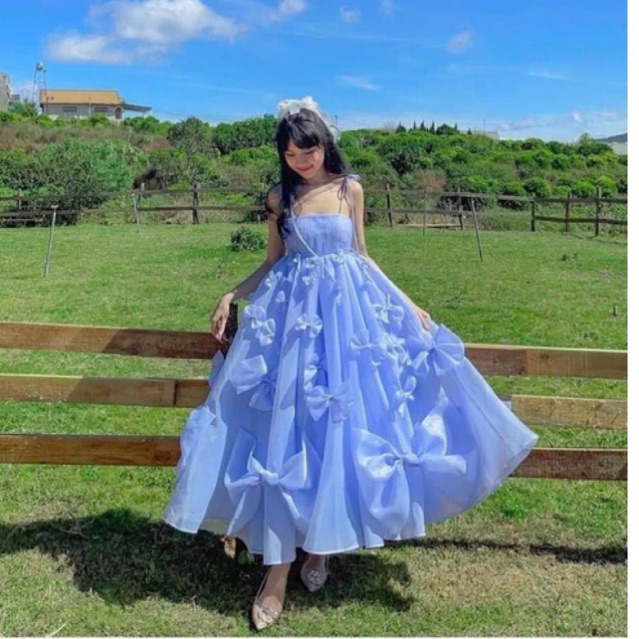 Đầm maxi voan tơ kiếng phồng 2S kết nơ siêu xinh cho các nàng thơ công chúa có BIGSIZE 2XL