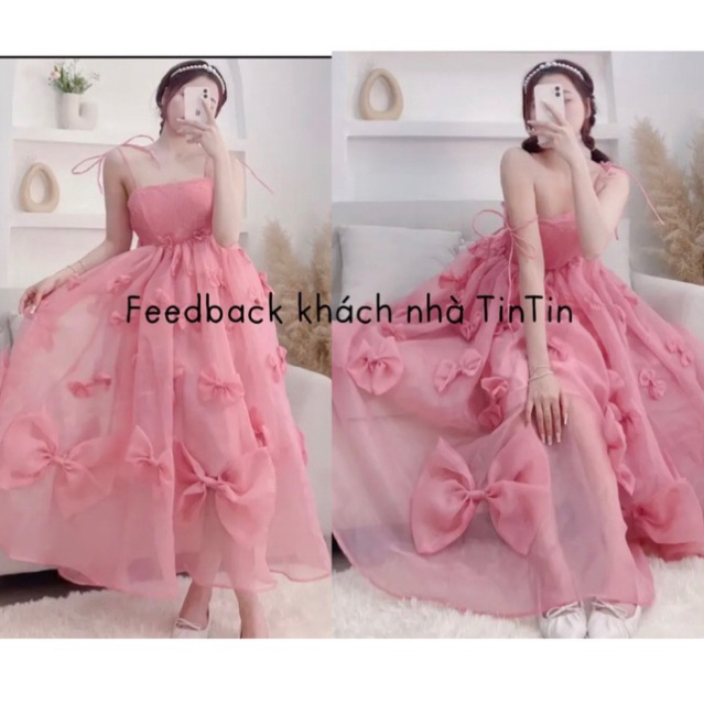 Đầm maxi voan tơ kiếng phồng 2S kết nơ siêu xinh cho các nàng thơ công chúa có BIGSIZE 2XL