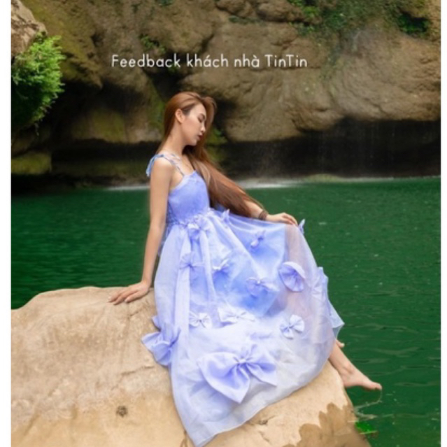 Đầm maxi voan tơ kiếng phồng 2S kết nơ siêu xinh cho các nàng thơ công chúa có BIGSIZE 2XL