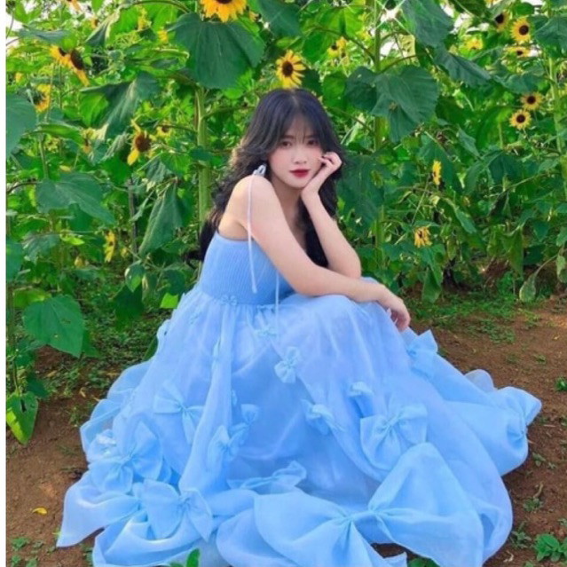 Đầm maxi voan tơ kiếng phồng 2S kết nơ siêu xinh cho các nàng thơ công chúa có BIGSIZE 2XL