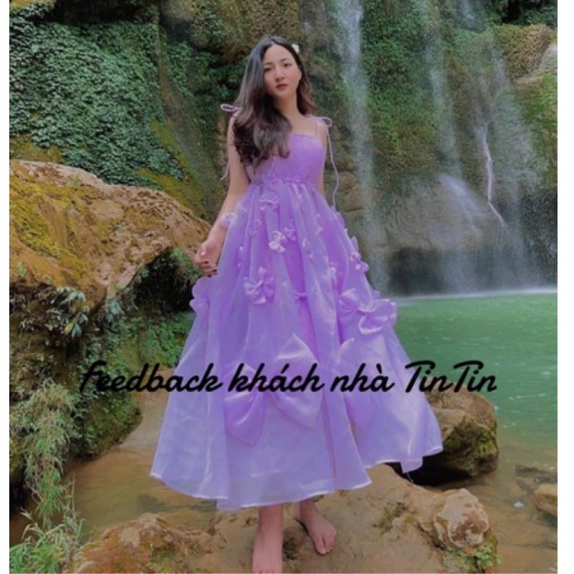 Đầm maxi voan tơ kiếng phồng 2S kết nơ siêu xinh cho các nàng thơ công chúa có BIGSIZE 2XL