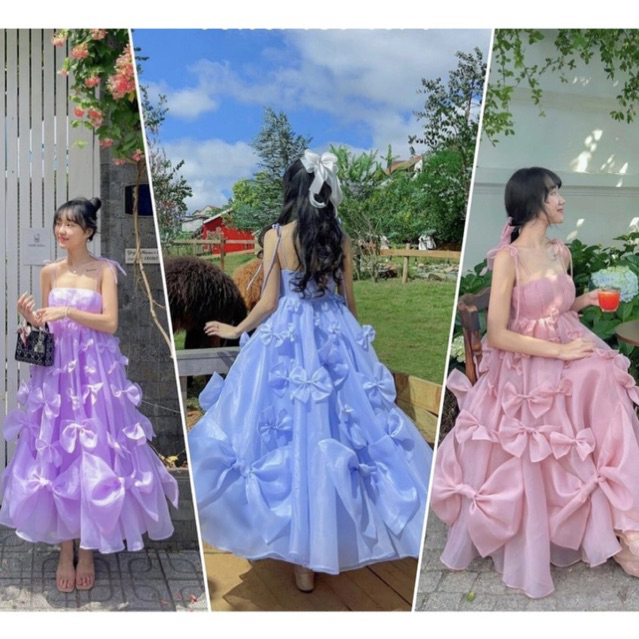 Đầm maxi voan tơ kiếng phồng 2S kết nơ siêu xinh cho các nàng thơ công chúa có BIGSIZE 2XL