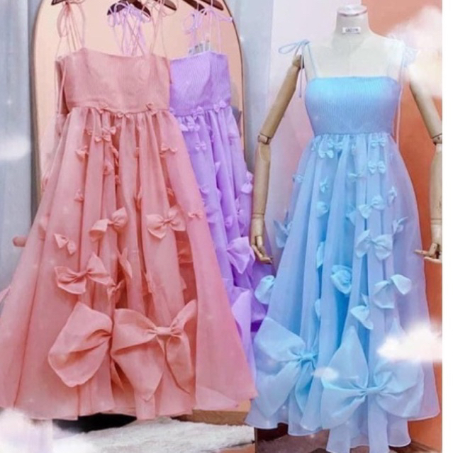 Đầm maxi voan tơ kiếng phồng 2S kết nơ siêu xinh cho các nàng thơ công chúa có BIGSIZE 2XL