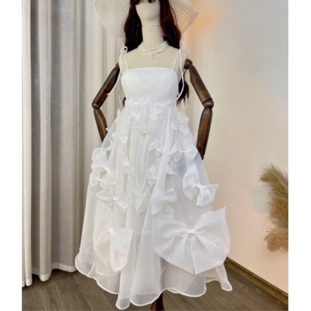 Đầm maxi voan tơ kiếng phồng 2S kết nơ siêu xinh cho các nàng thơ công chúa có BIGSIZE 2XL