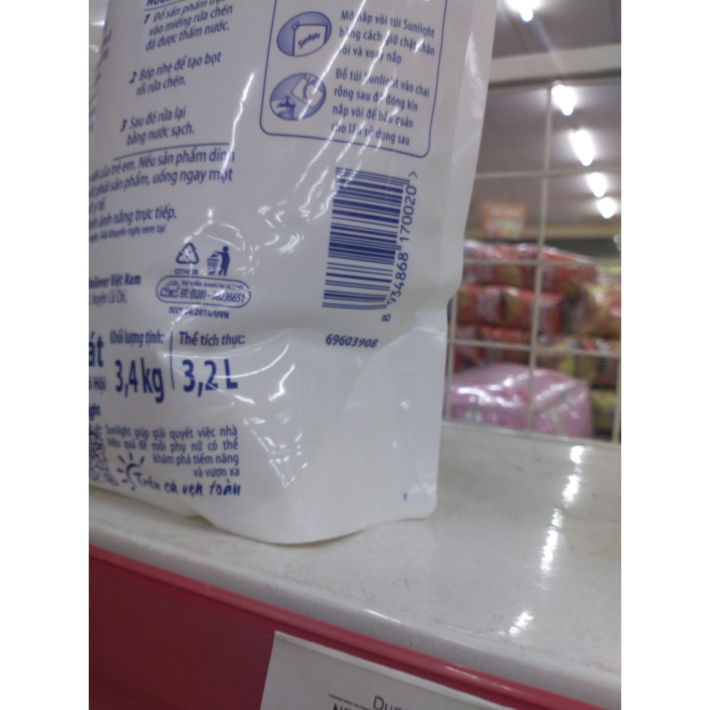 Nước rửa chén Sunlight chanh 100 / Thiên nhiên mới đánh bay dầu mỡ cứng đầu túi 3.5kg