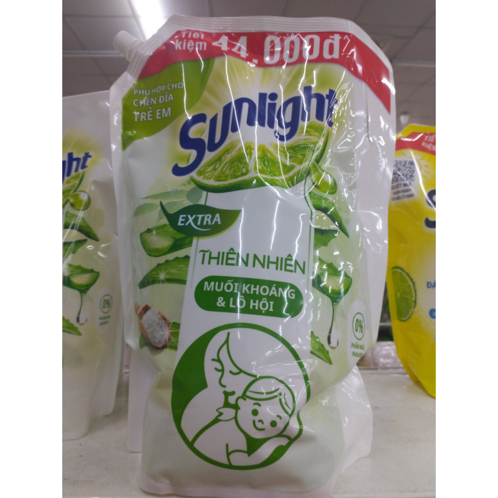 Nước rửa chén Sunlight chanh 100 / Thiên nhiên mới đánh bay dầu mỡ cứng đầu túi 3.5kg