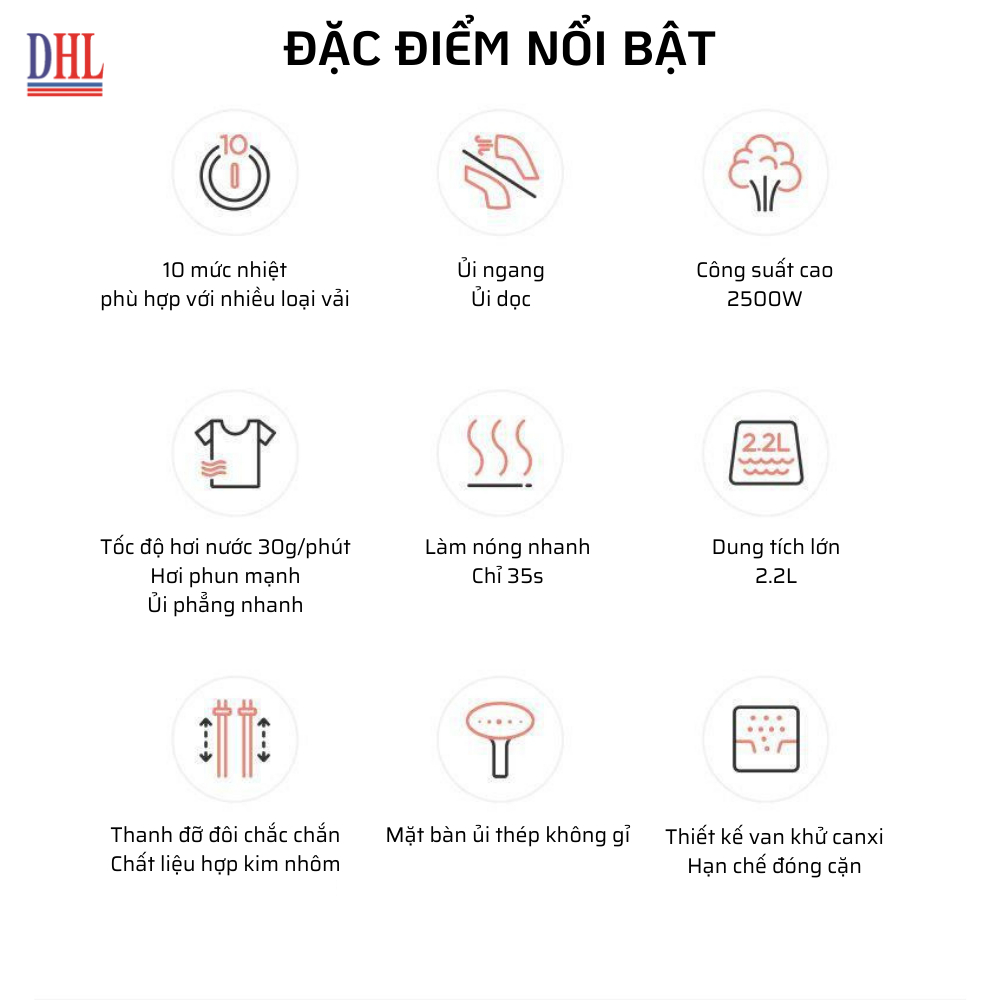 Bàn ủi hơi nước đứng Mitomo GC-899 Max, công suất 2500W, BH 3 năm