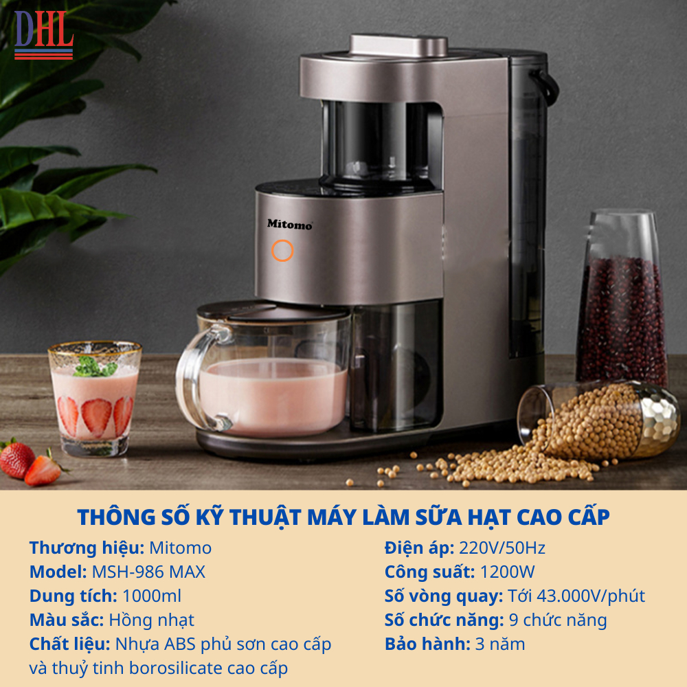 Máy làm hạt sữa đậu nành, nấu cháo, xay nấu đa năng Mitomo MSH-986 MAX - BH 3 năm