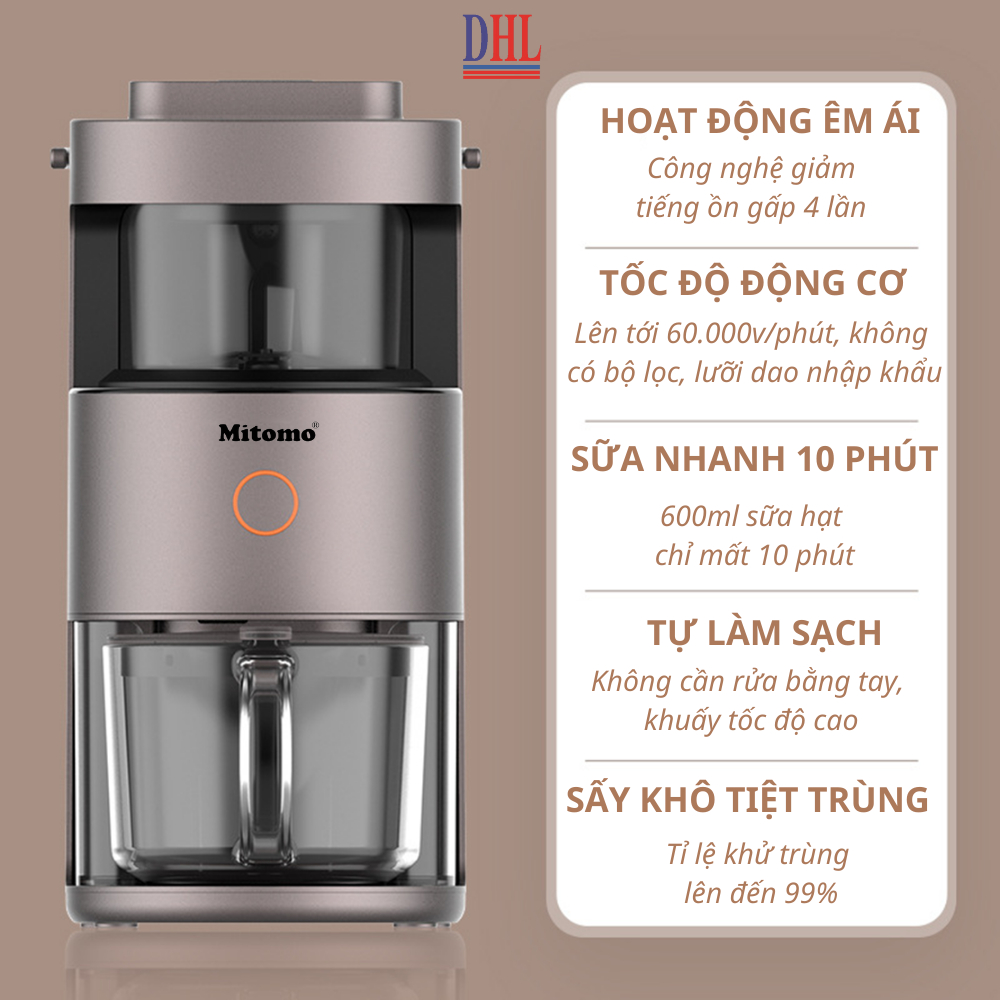 Máy làm hạt sữa đậu nành, nấu cháo, xay nấu đa năng Mitomo MSH-986 MAX - BH 3 năm