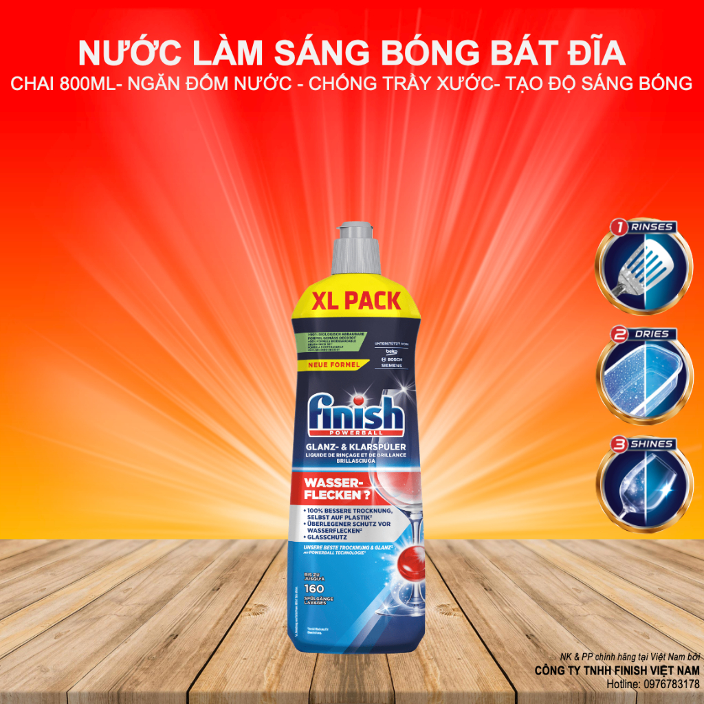 Nước Làm Bóng Bát Đĩa Finish Tạo Độ Sáng Bóng Hoàn Hảo Ngăn Đốm Nước Nhập Khẩu Châu Âu Chính Hãng Chai 800ml