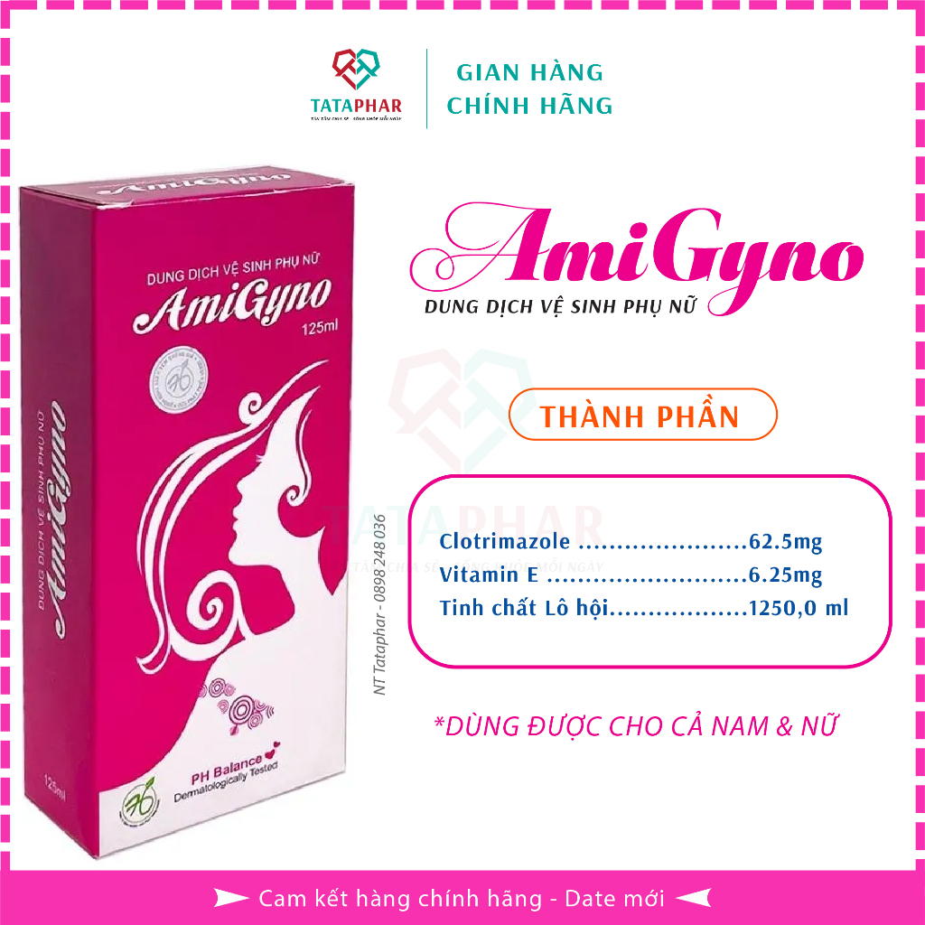 Dung dịch vệ sinh phụ nữ AmiGyno - Làm sạch, khử mùi, dịu nhẹ (Che tinh tế) - Chai 125ml - Chính hãng