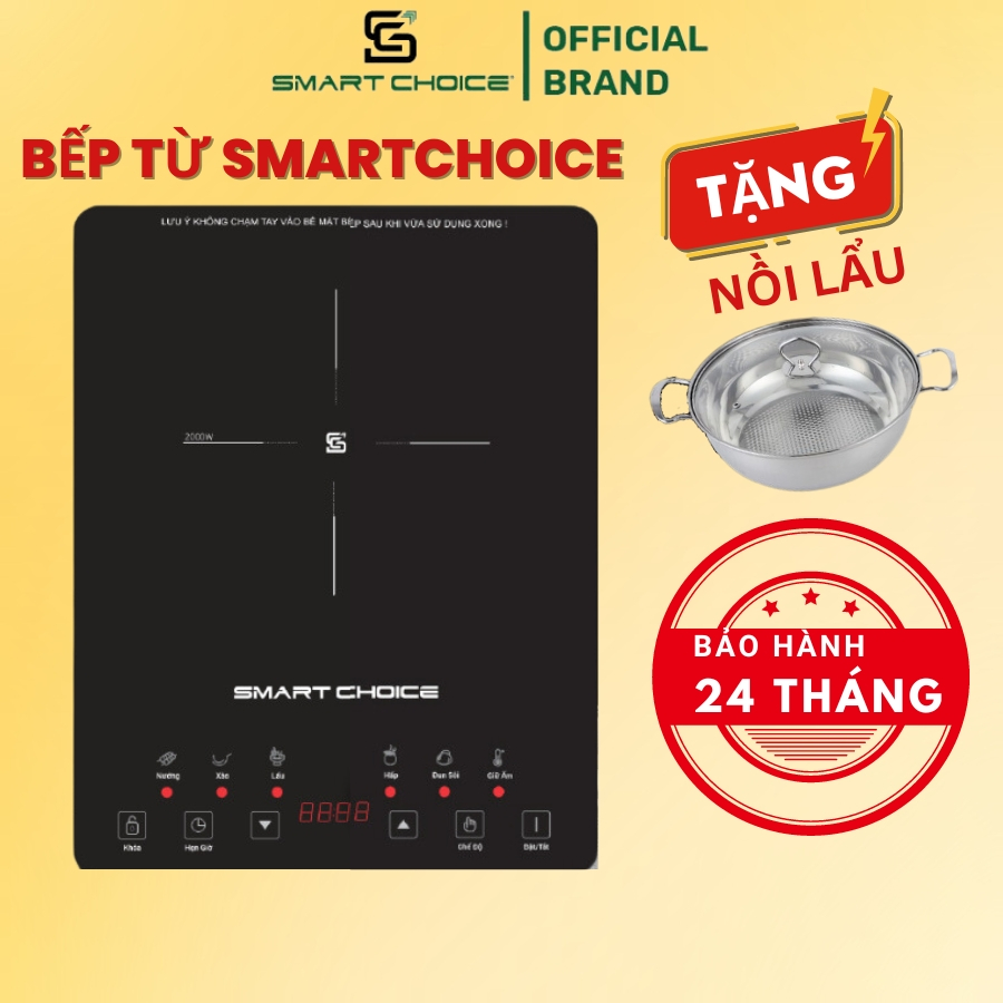 Bếp Từ Đơn SMARTCHOICE SCG-BT001, Bếp điện Mặt Kính Ceramic Chịu Lực Tốt, Bếp Điện Từ Đơn 9 Chế Độ Cài Sẵn