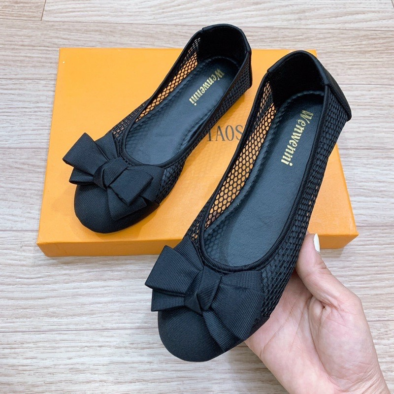 Giày hài bệt nữ chất lưới mũi tròn cute êm chân mã K86