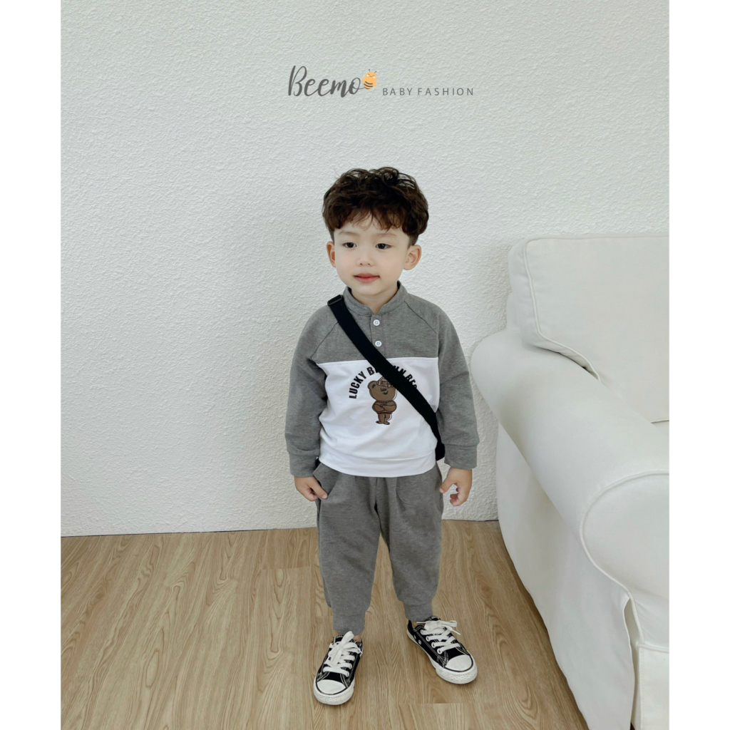 Bộ quần áo in Gấu Lucky cho bé Beemo,Chất cotton mềm mại, co giãn thoải mái,hình in trên thân phối nổi bật B355