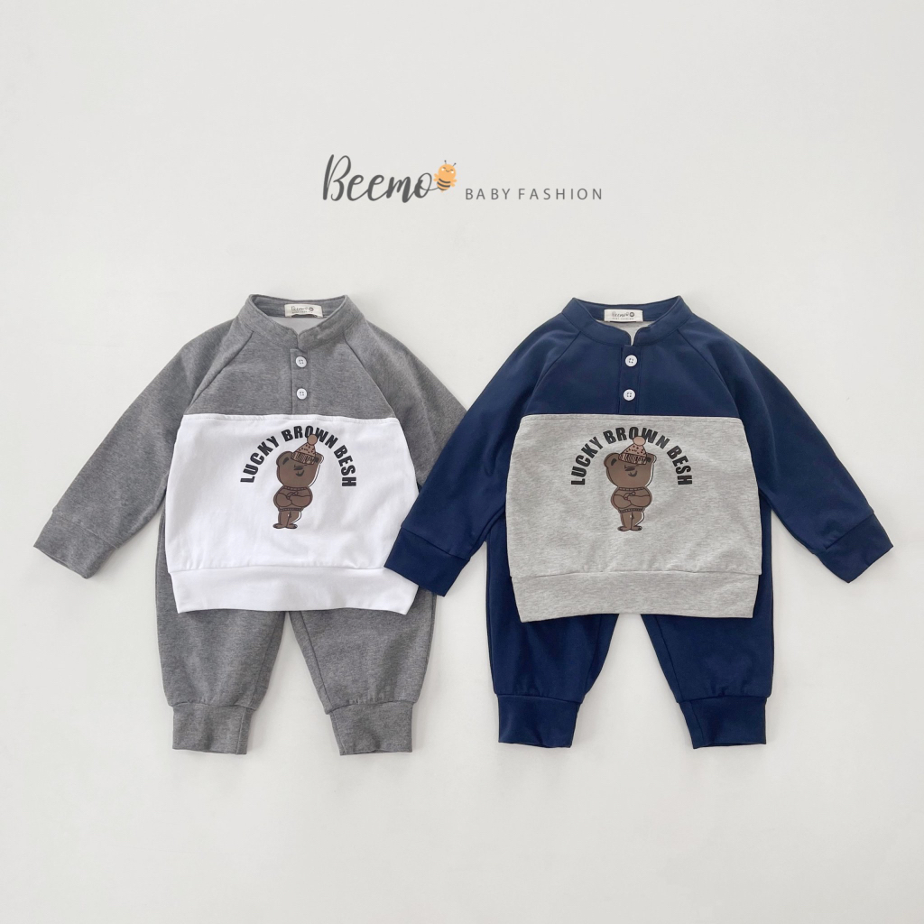 Bộ quần áo in Gấu Lucky cho bé Beemo,Chất cotton mềm mại, co giãn thoải mái,hình in trên thân phối nổi bật B355