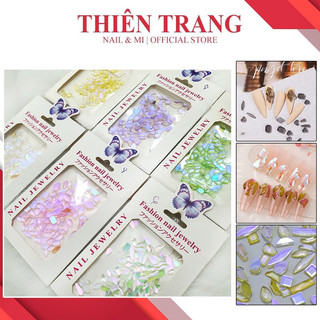 Đá thạch chân bằng mix 100 viên- đá khối siêu sáng đính móng nail mix lộn xộn nhiều hình- đá khối mix