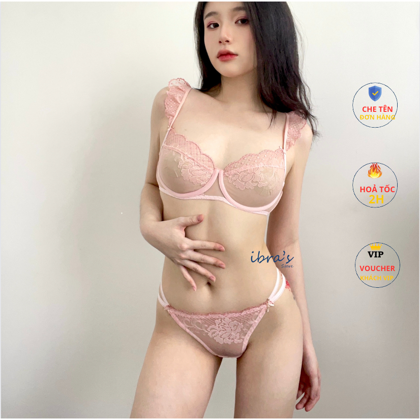 Bộ Đồ Lót Nữ IBRA, Áo Ngực Vai cánh tiên, Có gọng, Không mút Sexy , Quần Lót Nữ Lọt Khe Quyến rũ Gợi Cảm A59