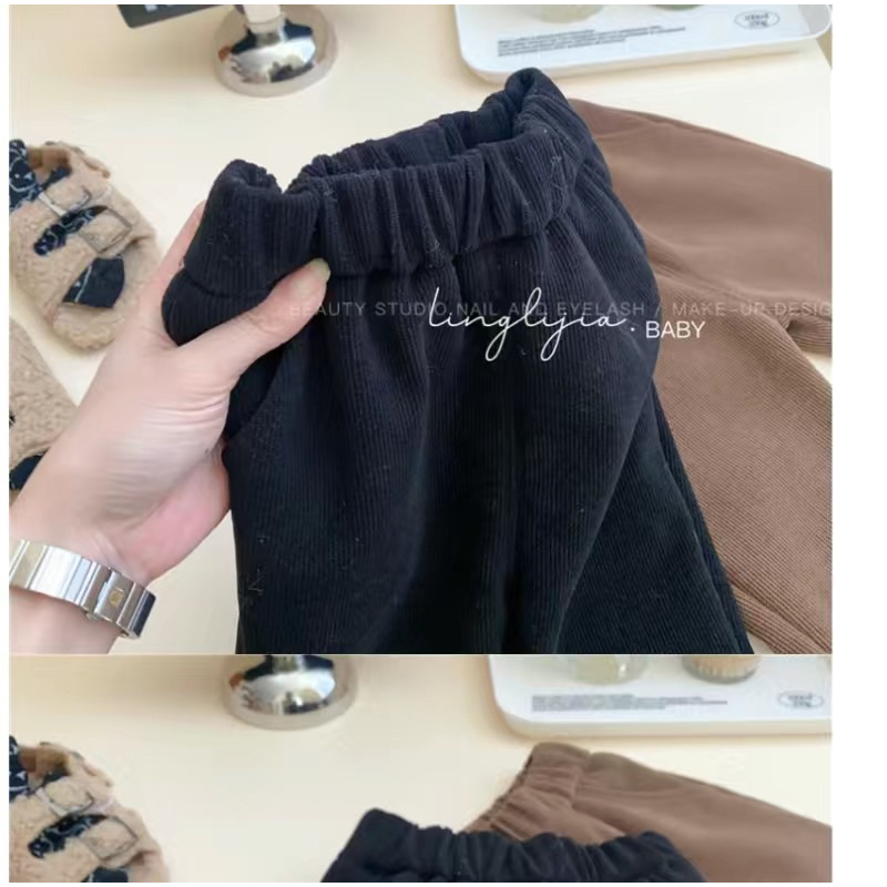 Quần dài ống loe cho bé gái, quần dài nhung phối lông cho bé gái