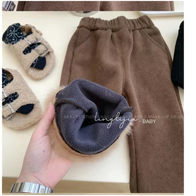 Quần dài ống loe cho bé gái, quần dài nhung phối lông cho bé gái