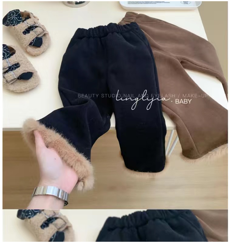 Quần dài ống loe cho bé gái, quần dài nhung phối lông cho bé gái