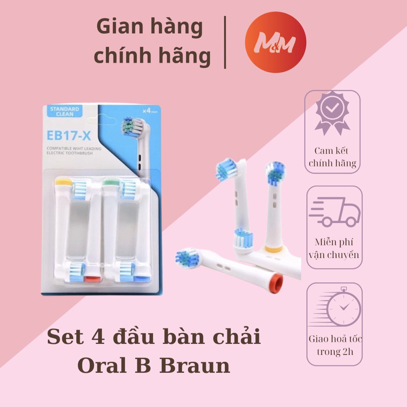 Set Bộ 4 đầu bàn chải đánh răng điện cho máy Oral B Braun bàn chải lông mềm