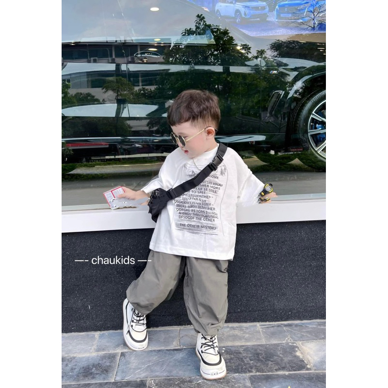 Bộ bé trai,Sét áo phông chữ quần dài jogger bé 10 đến 22kg B0225