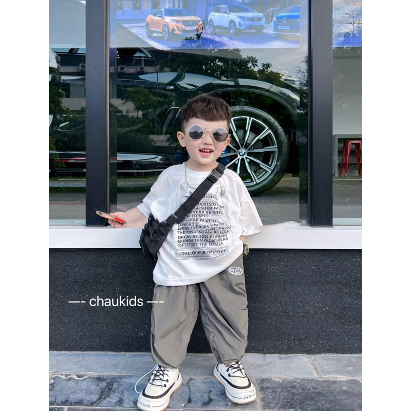 Bộ bé trai,Sét áo phông chữ quần dài jogger bé 10 đến 22kg B0225