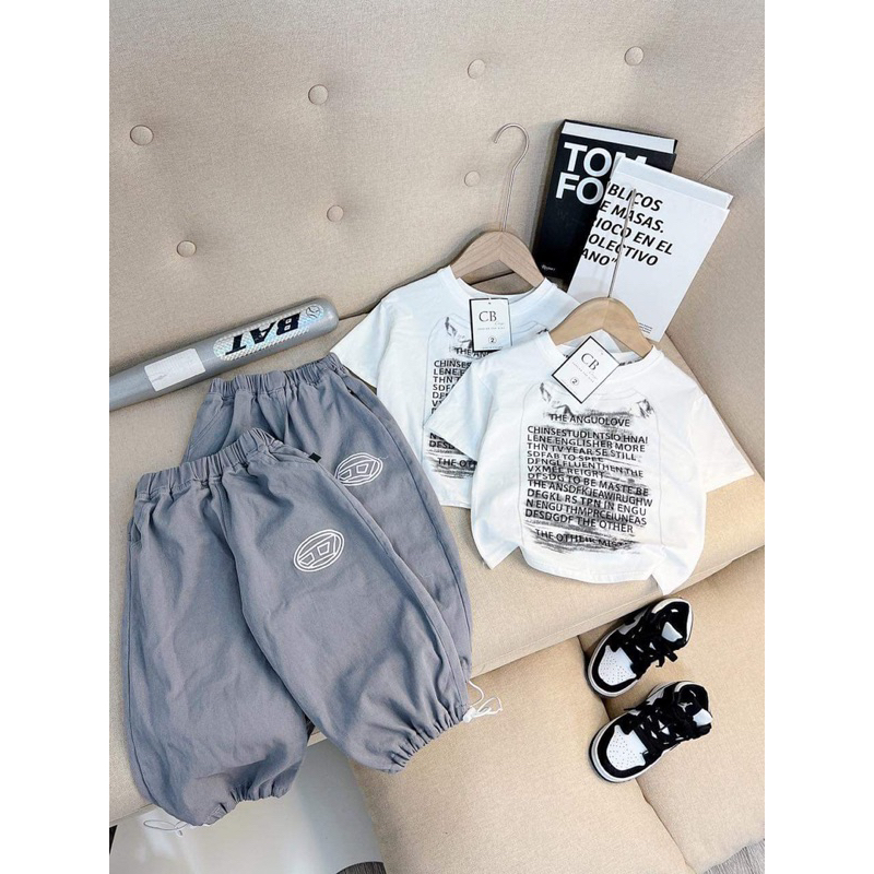 Bộ bé trai,Sét áo phông chữ quần dài jogger bé 10 đến 22kg B0225