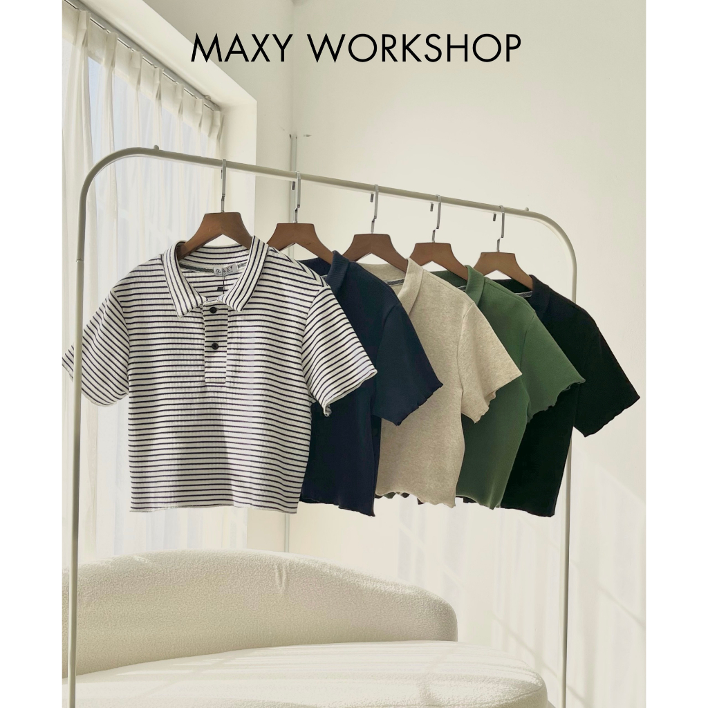 Áo thun polo sọc ngang dáng croptop năng động Polo Tee Maxy Workshop