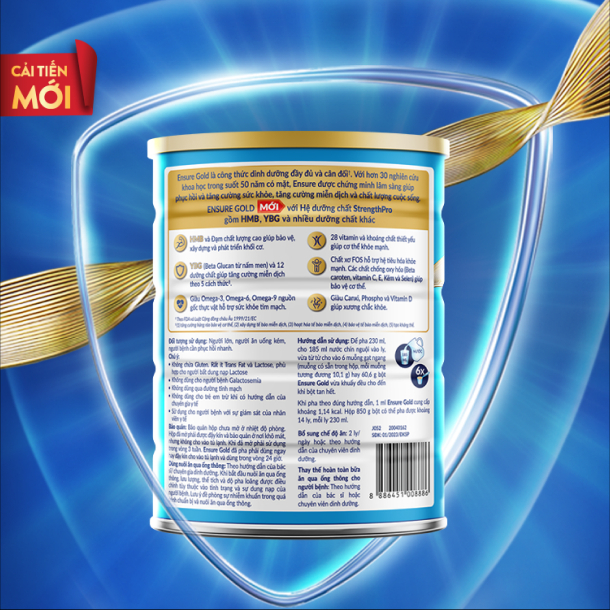[Công thức cải tiến mới] Sữa bột Ensure Gold Abbott ít ngọt (HMB + YBG) 850g