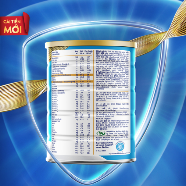 [Công thức cải tiến mới] Sữa bột Ensure Gold Abbott ít ngọt (HMB + YBG) 850g