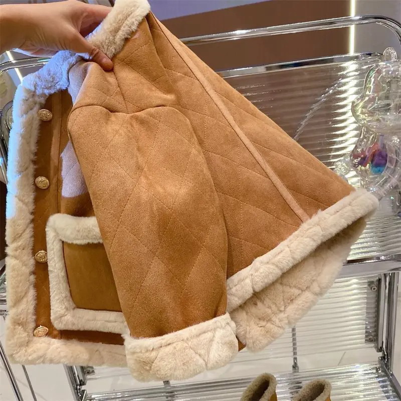 Áo khoác lông cừu cho bé,áo khoác da lộn lót lông sành điệu cho bé gái