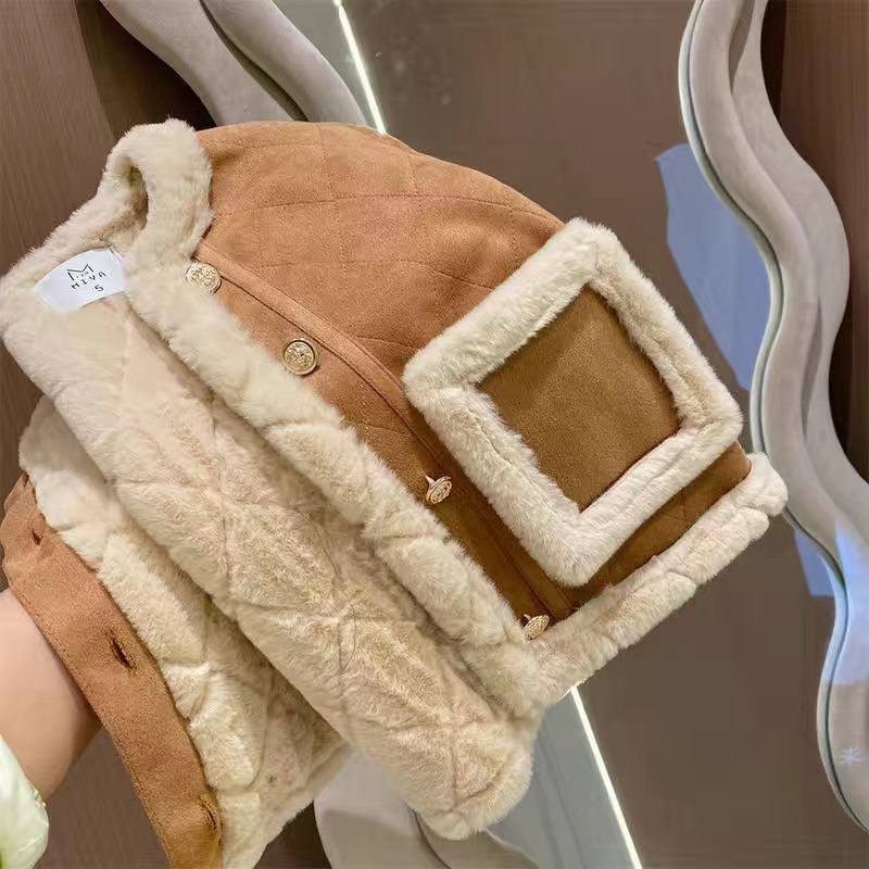 Áo khoác lông cừu cho bé,áo khoác da lộn lót lông sành điệu cho bé gái