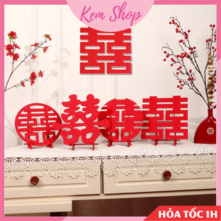  Chữ hỷ để bàn kèm giá đỡ trang trí phòng khách lễ cưới đám cưới phong cách Trung Hoa - Kem Shop K353 