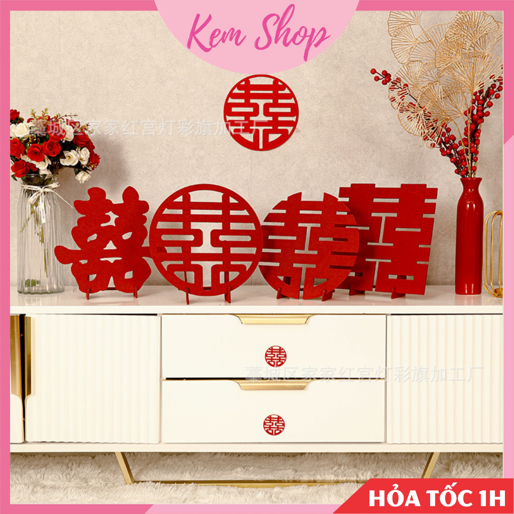 Chữ hỷ để bàn kèm giá đỡ trang trí phòng khách lễ cưới, đám cưới phong cách Trung Hoa - Kem Shop K353
