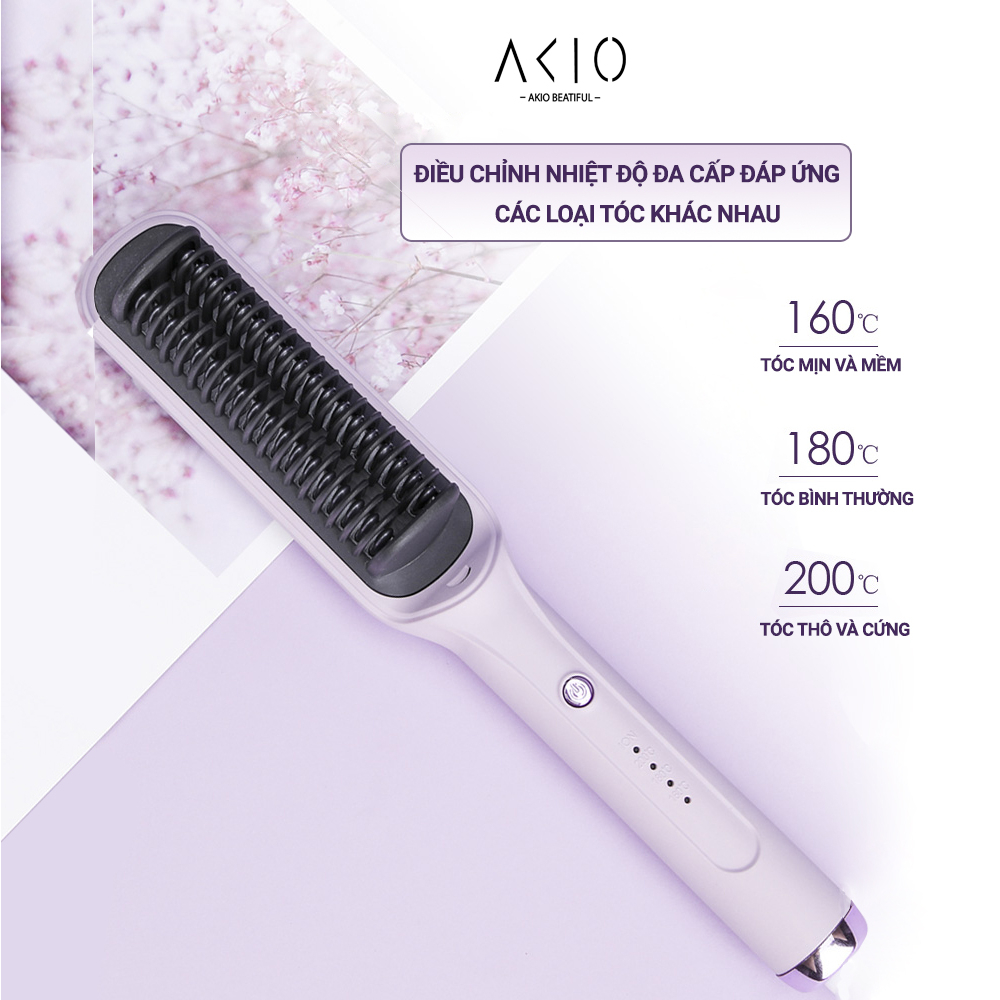 Lược điện chải thẳng tóc AKIO hiển thị nhiệt độ ion âm tránh hư tổn tóc