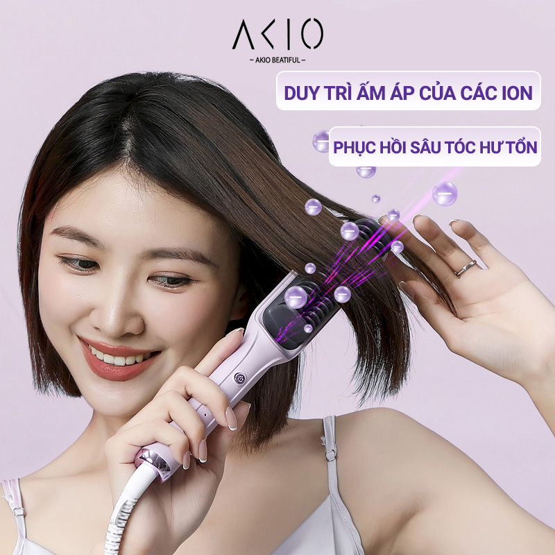 Lược điện chải thẳng tóc AKIO hiển thị nhiệt độ ion âm tránh hư tổn tóc